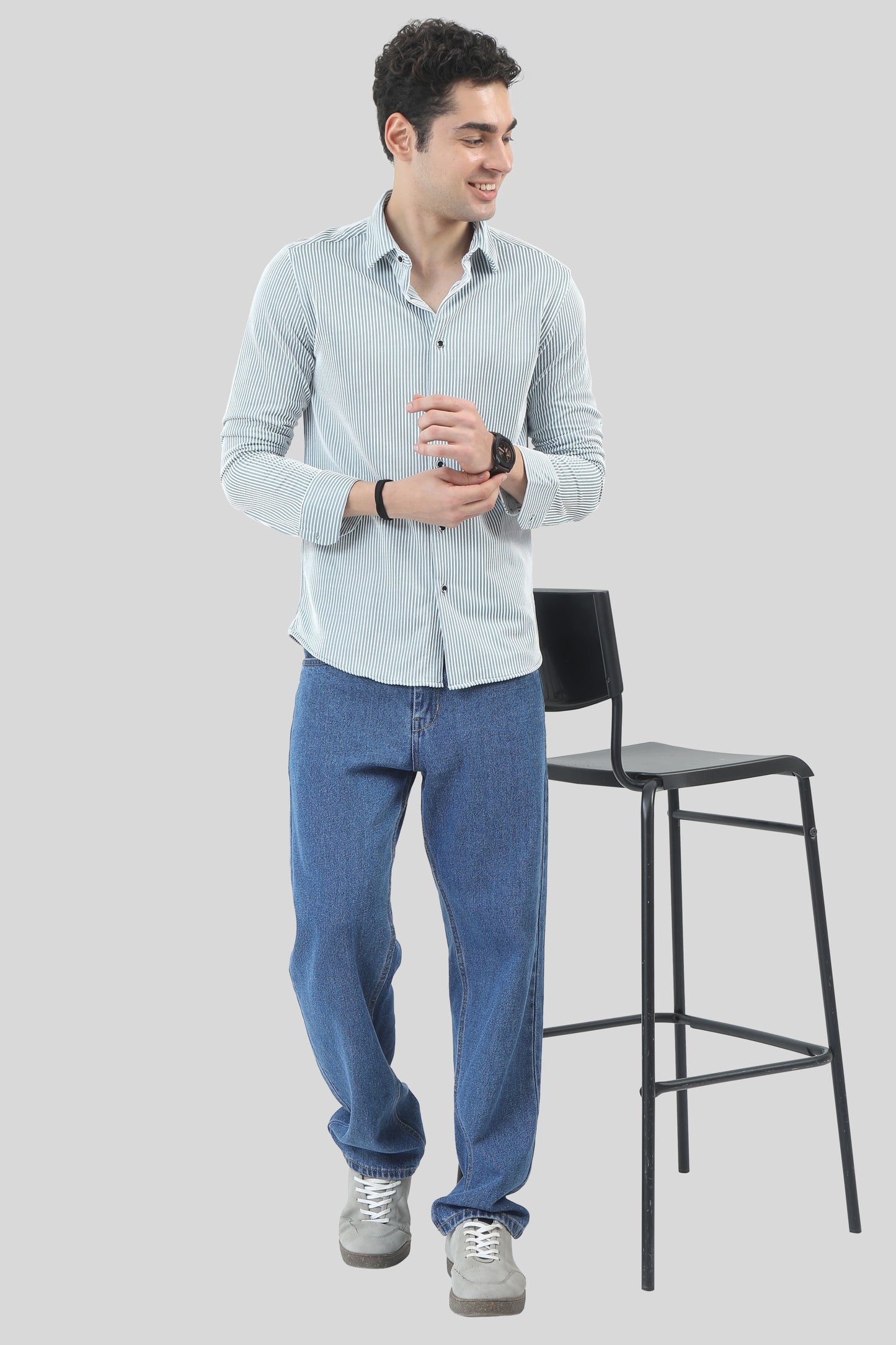 Light Blue Striped Casual Shirt