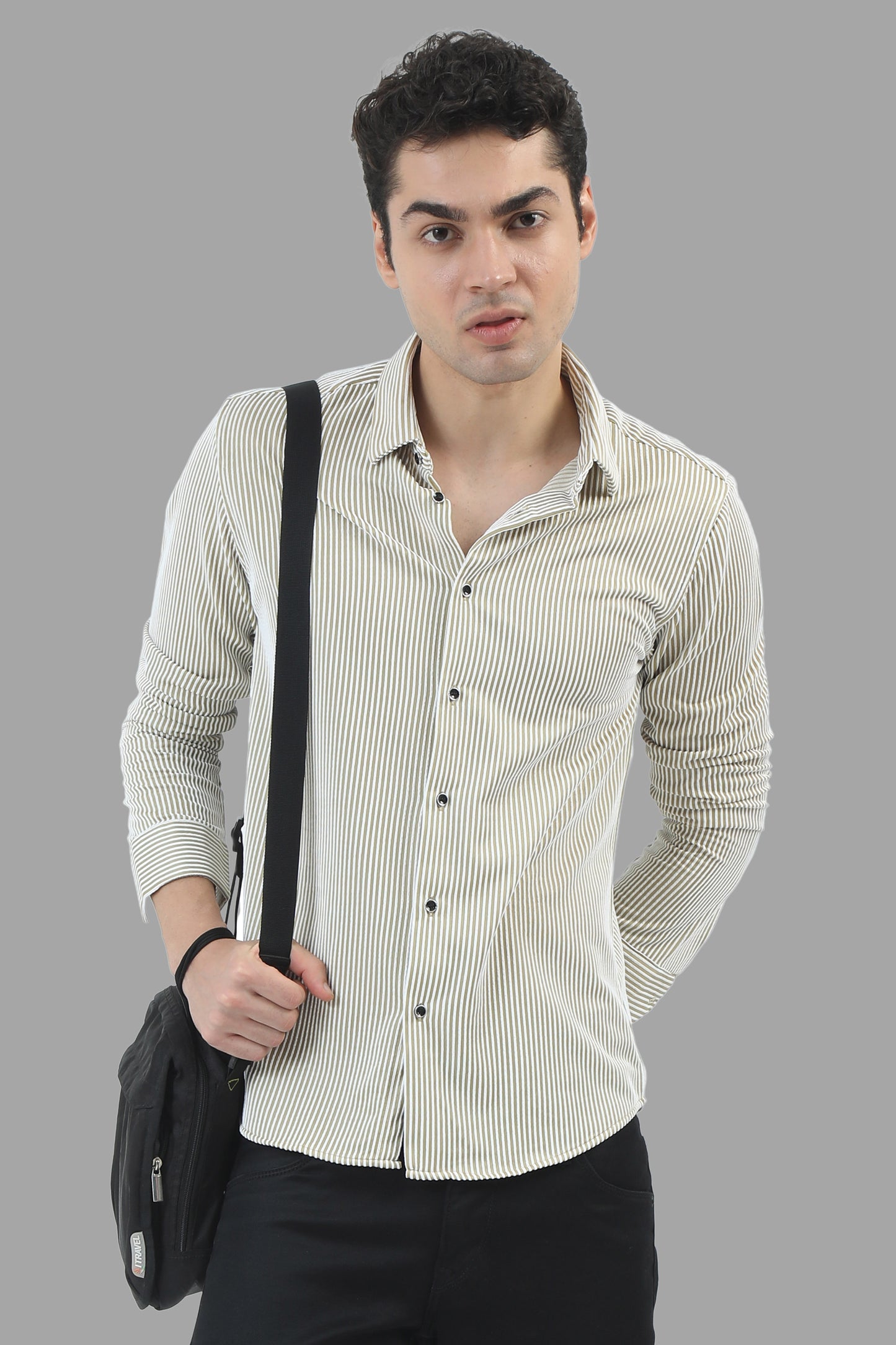Beige Striped Casual Shirt