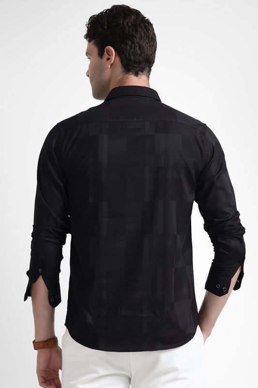 Premium Black Self Check Shirt