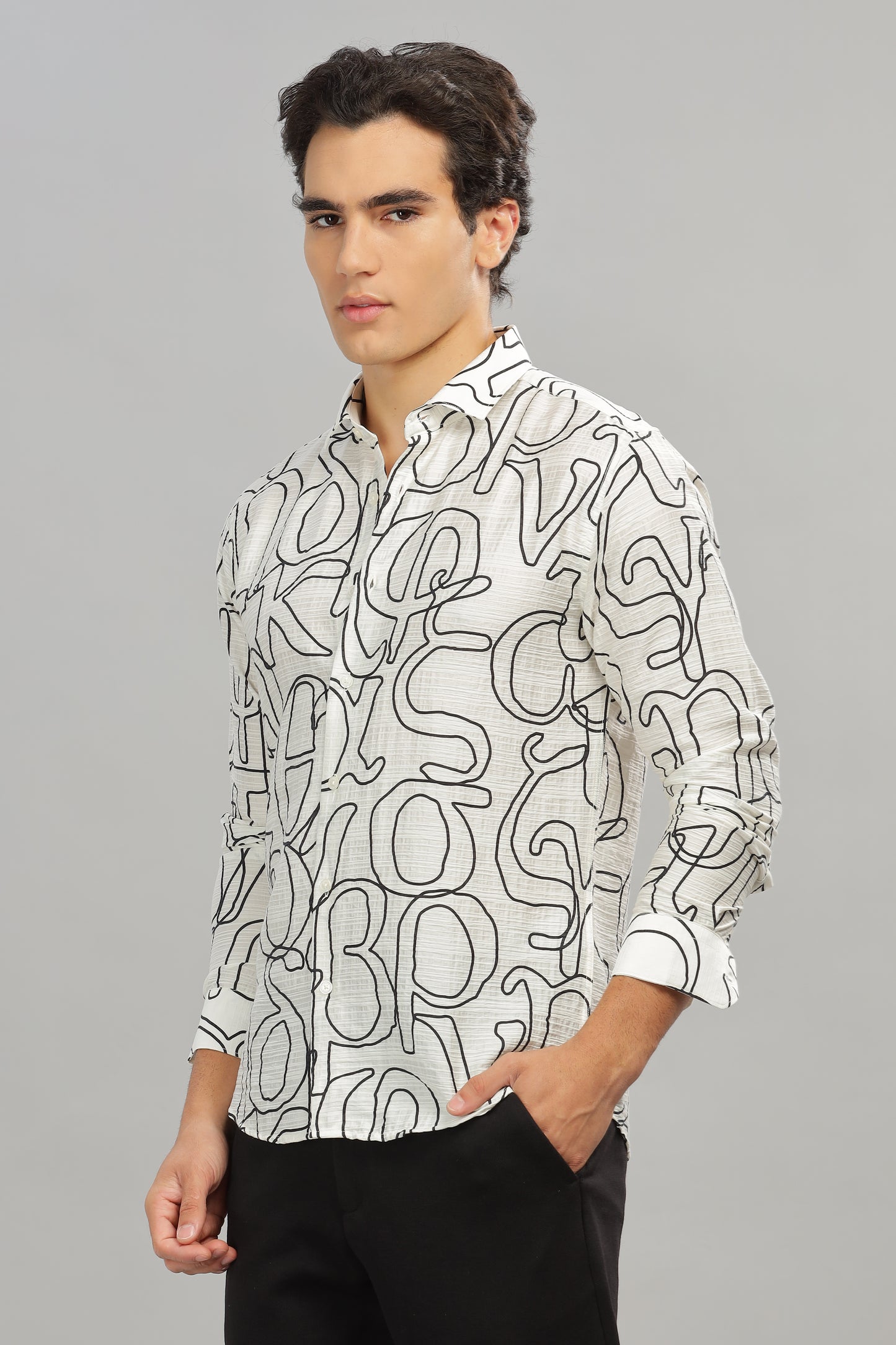 Oldlove White Abstract Textured Shirt