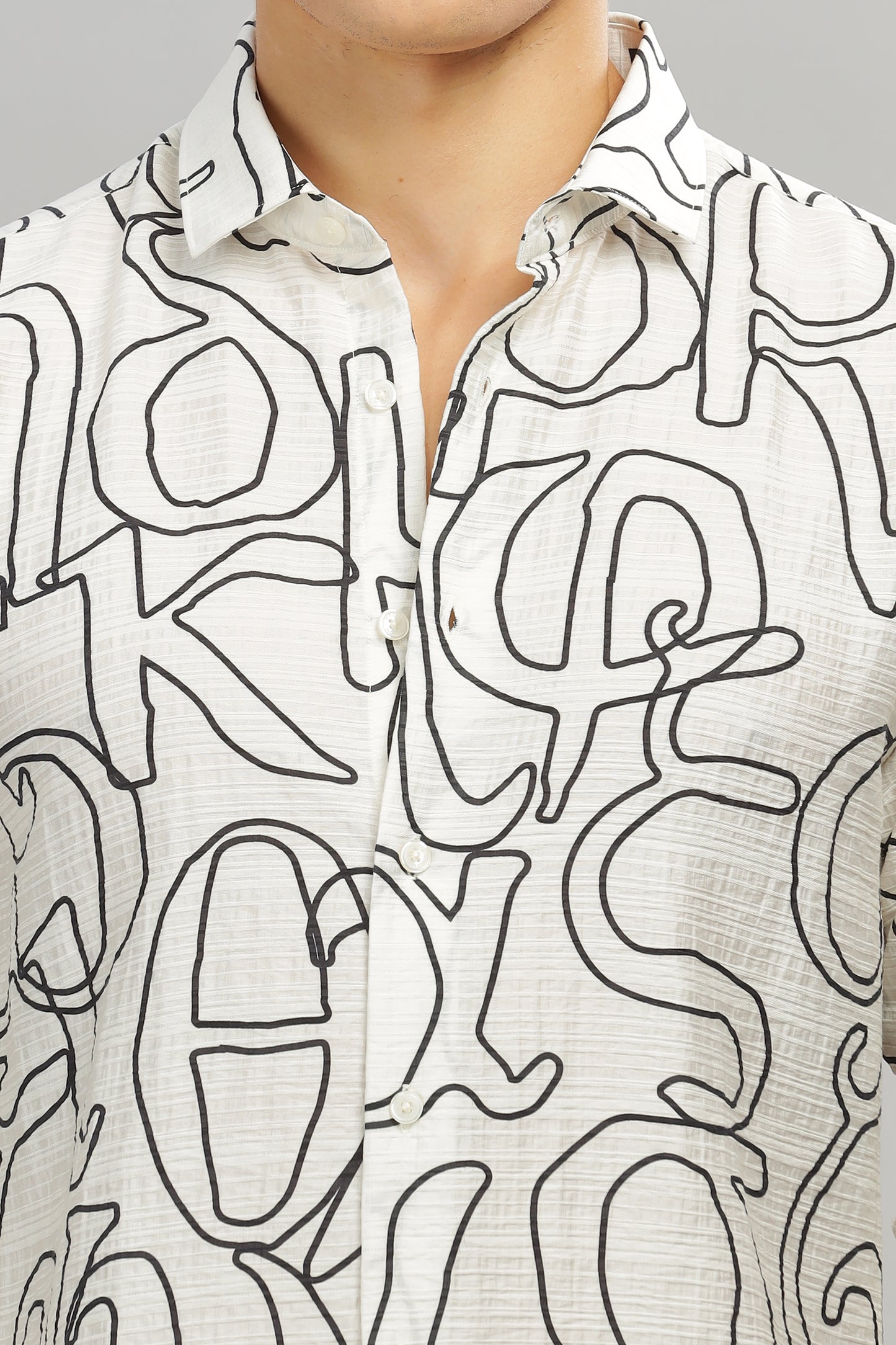 Oldlove White Abstract Textured Shirt
