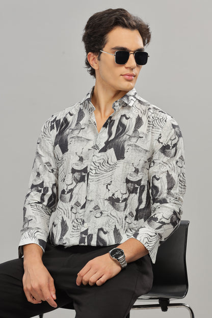 Oldlove Gray Abstract Print Shirt