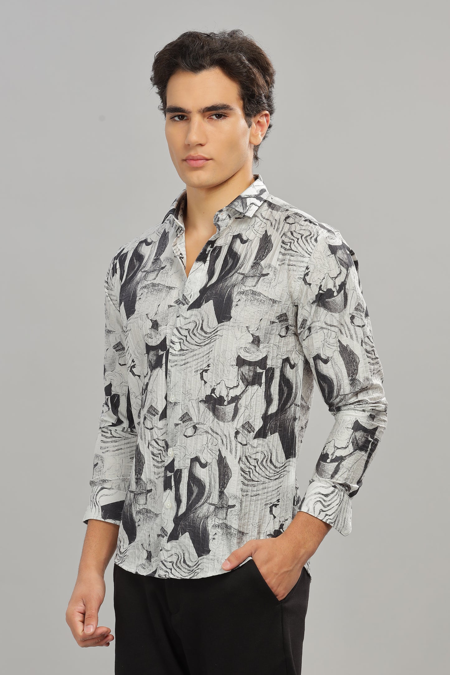 Oldlove Gray Abstract Print Shirt