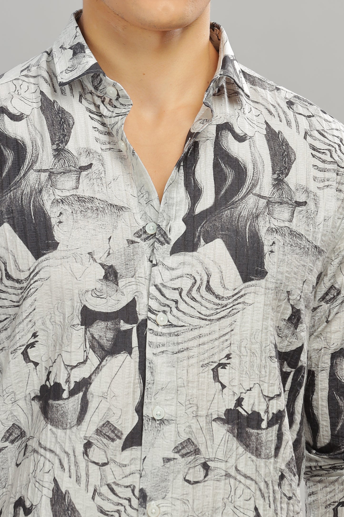Oldlove Gray Abstract Print Shirt