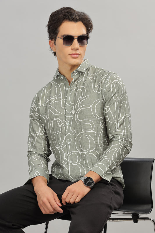 Oldlove Light Olive Print Shirt