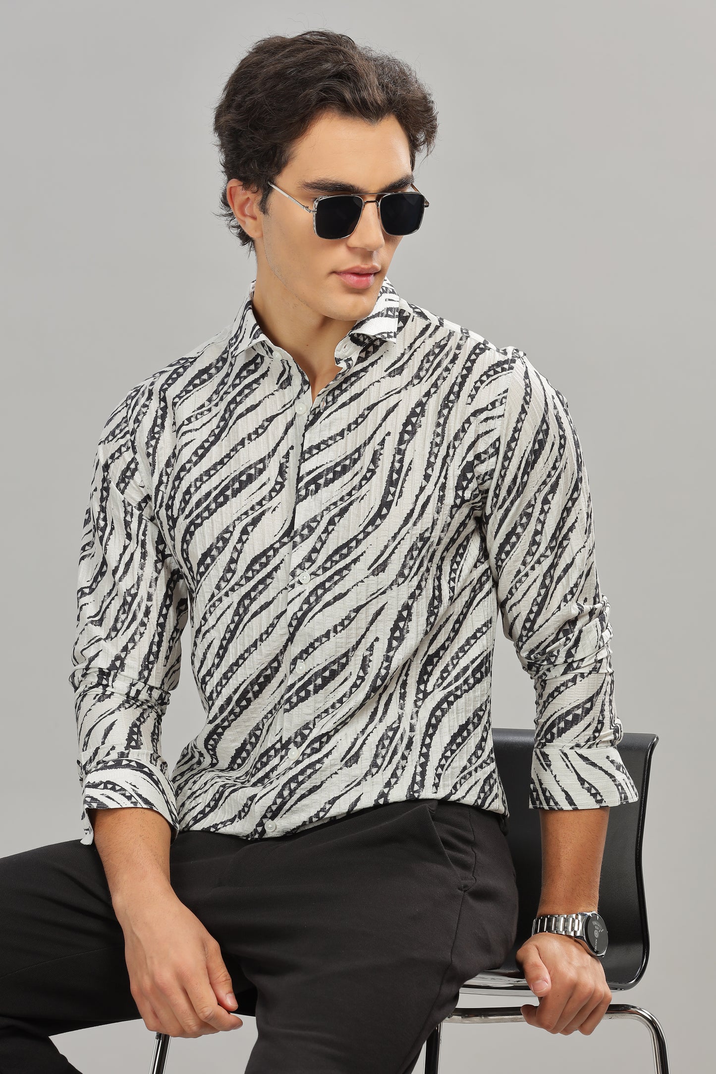 Oldlove Abstract White Print Shirt