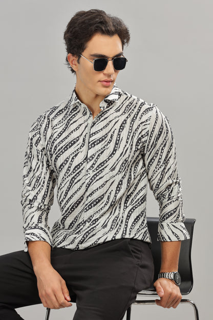 Oldlove Abstract White Print Shirt