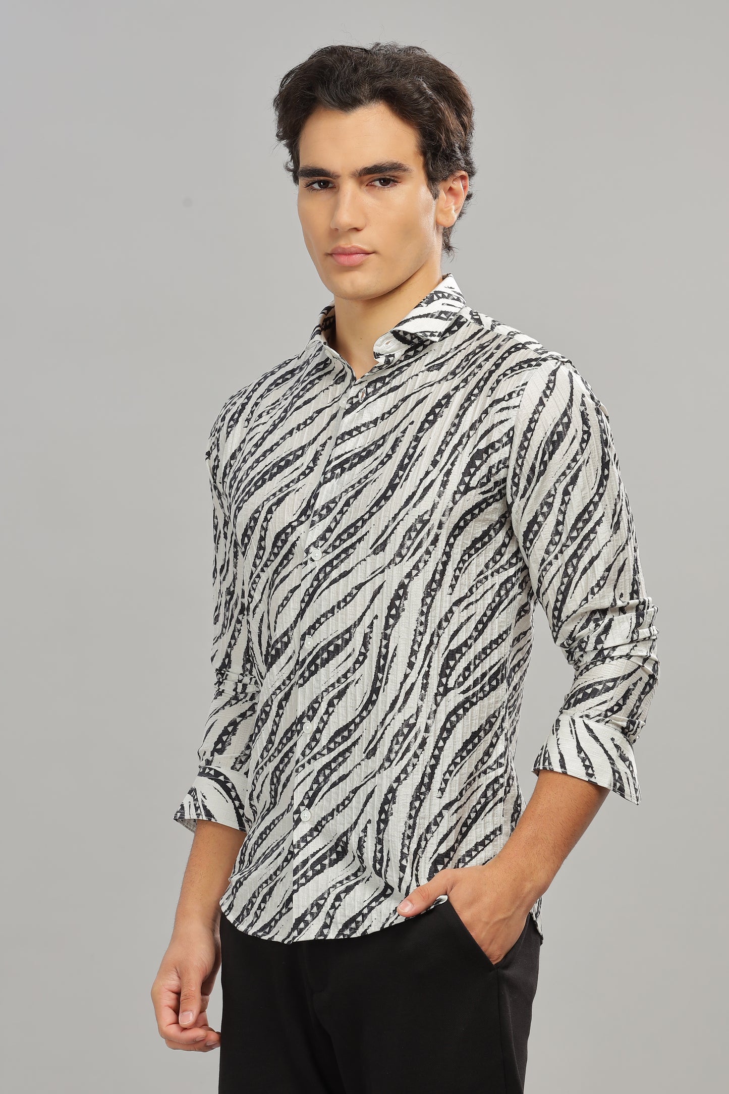 Oldlove Abstract White Print Shirt