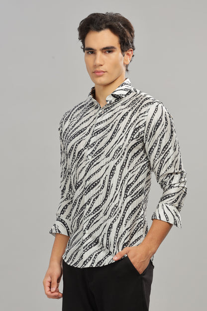 Oldlove Abstract White Print Shirt