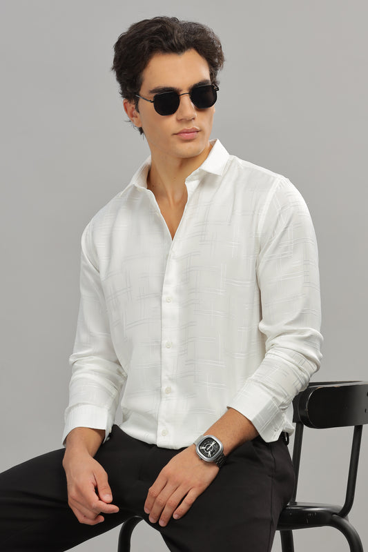 White Stripes Satin Self-Textured Shirt