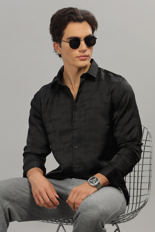 Stripes Satin Self-Textured Shirt