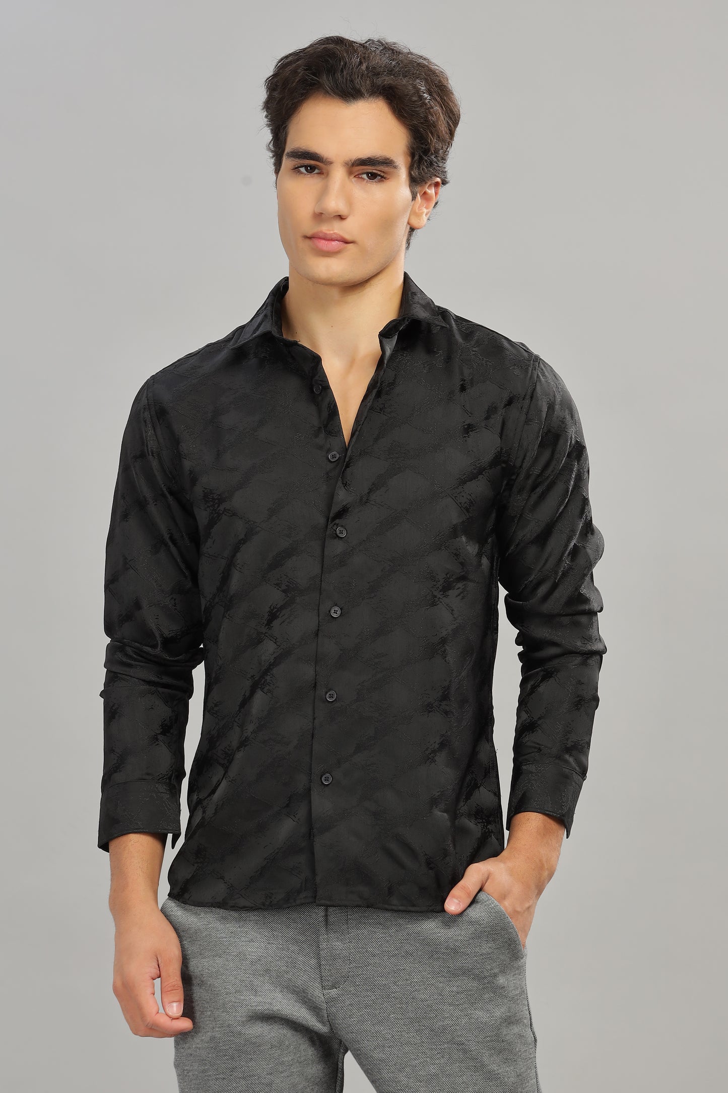 Oldlove Satin Self-Textured Shirt