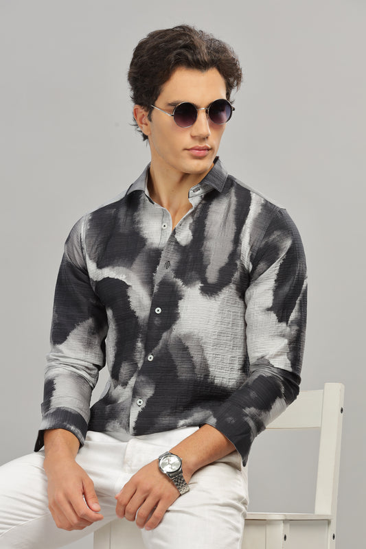 Mens Black|Gray Abstract Print Casual Shirt