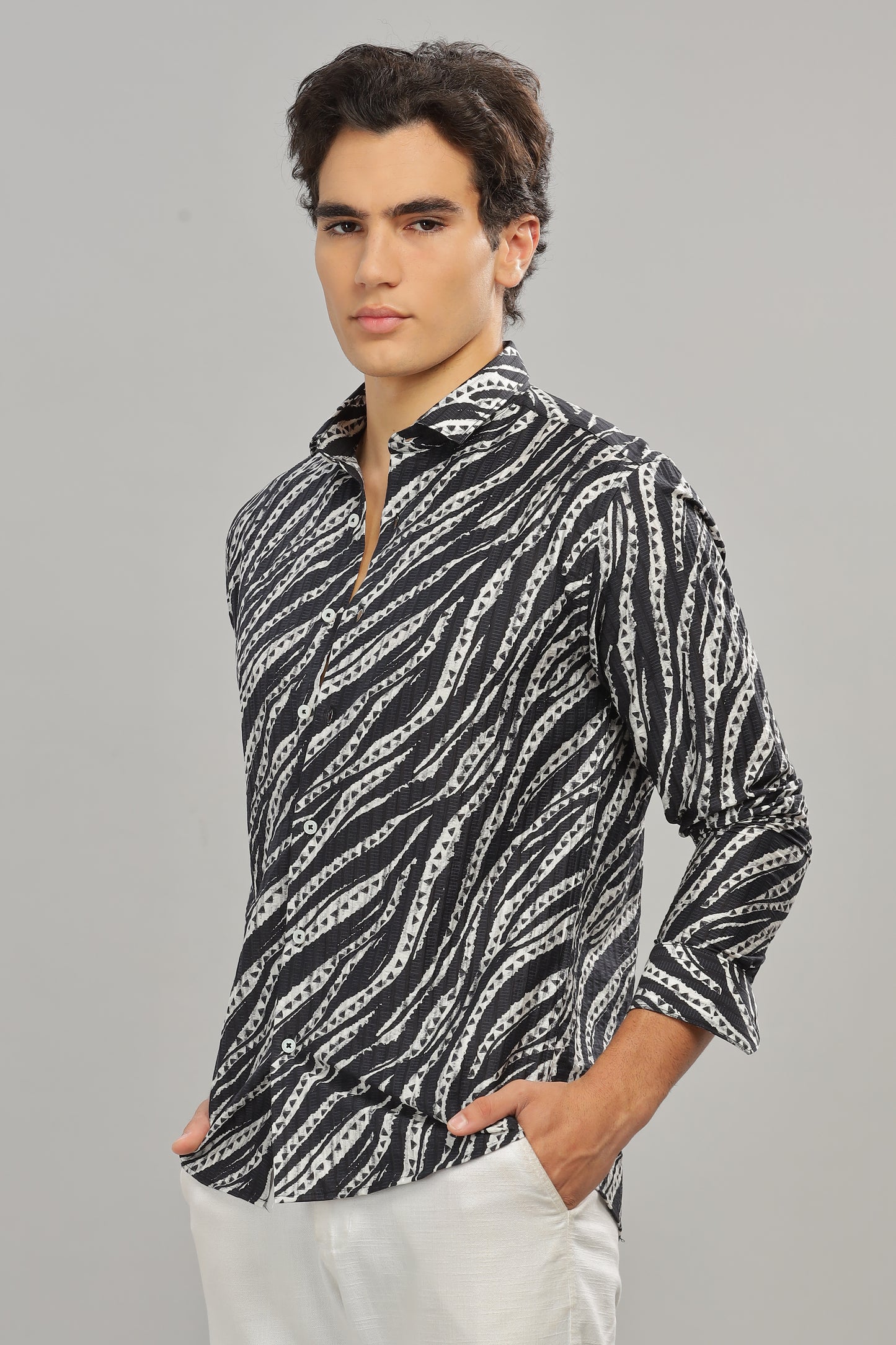 Oldlove Black Abstract Print Shirt
