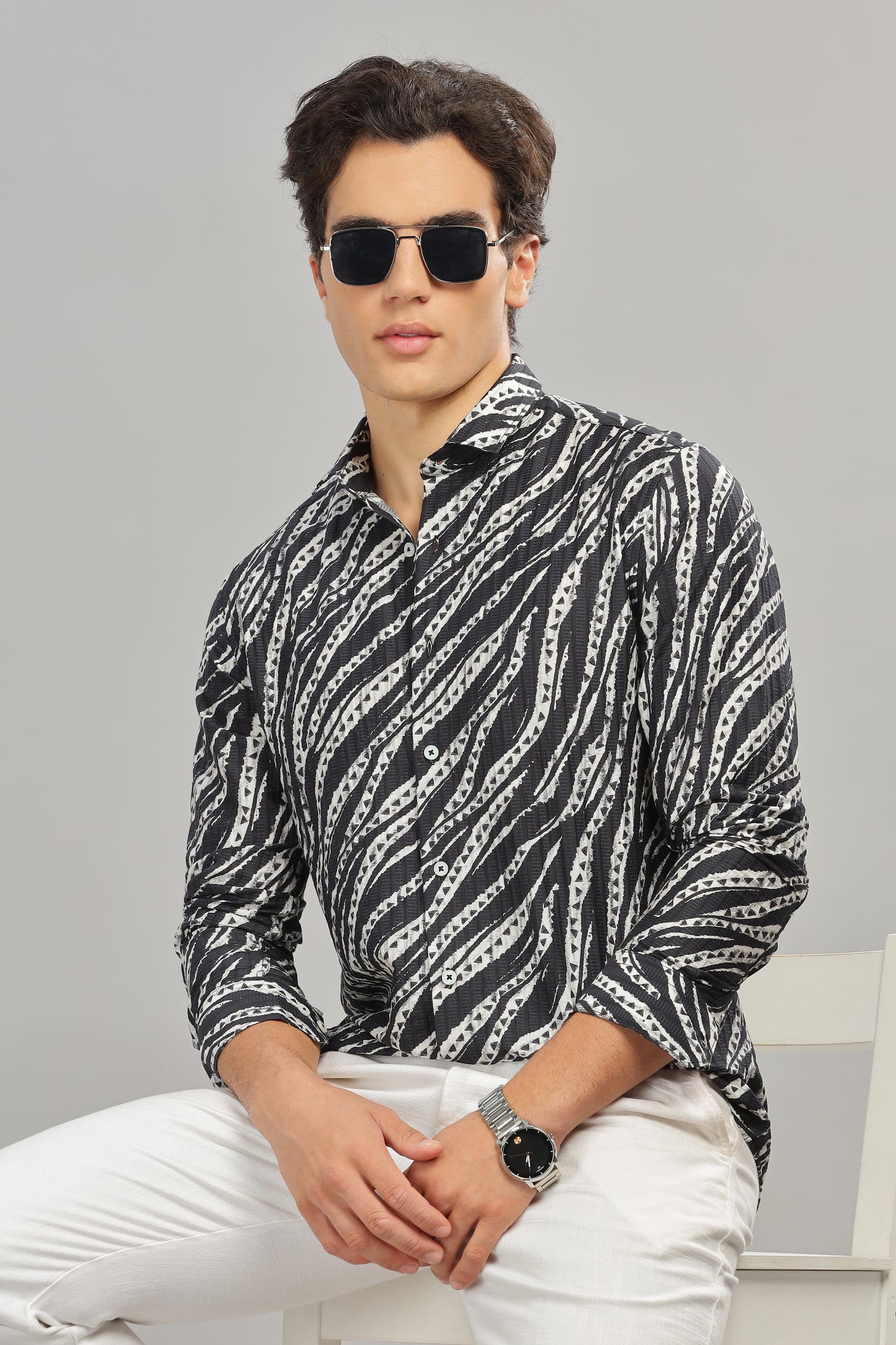 Oldlove Black Abstract Print Shirt