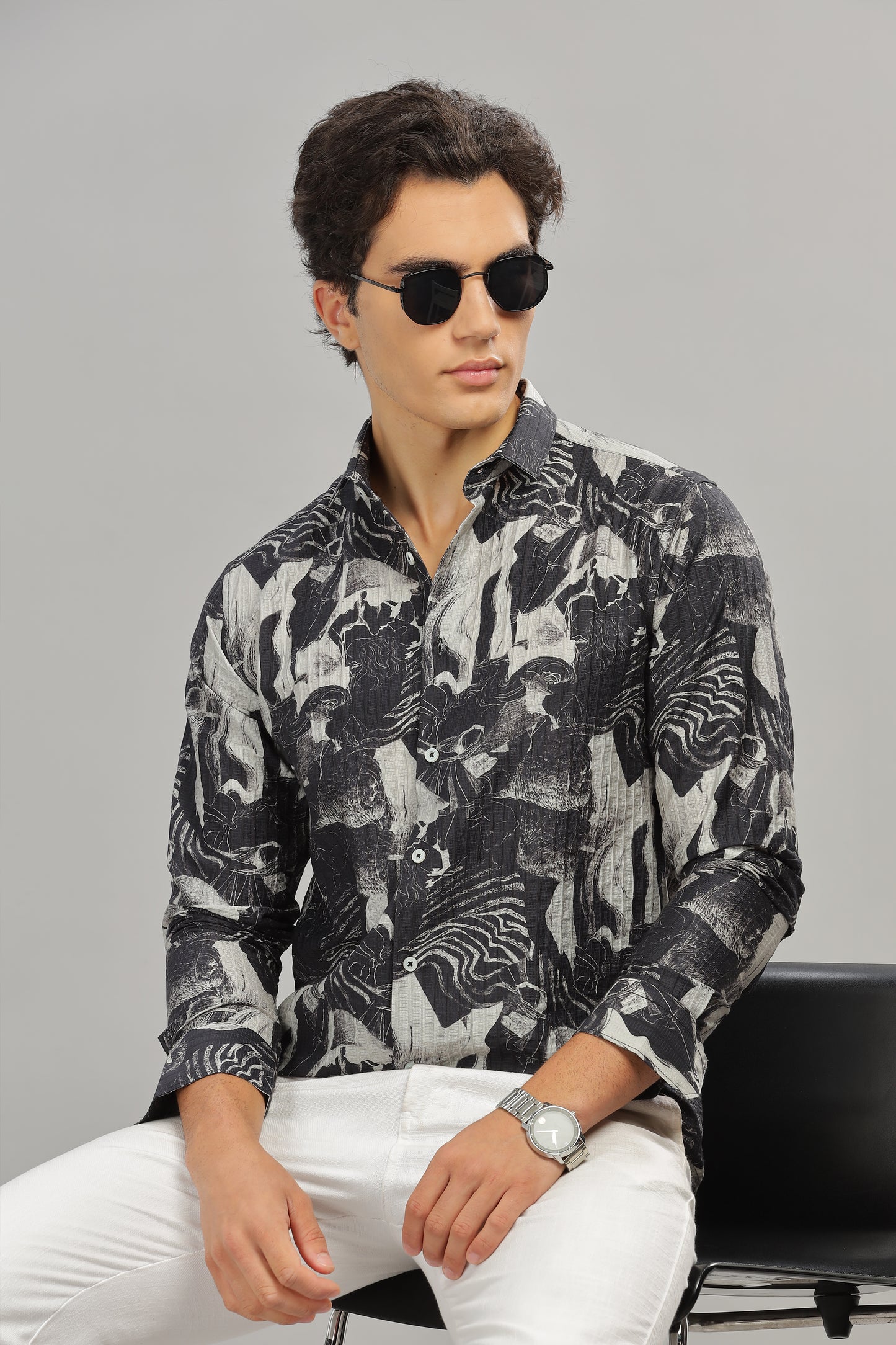 Oldlove Gray Classic Print Shirt