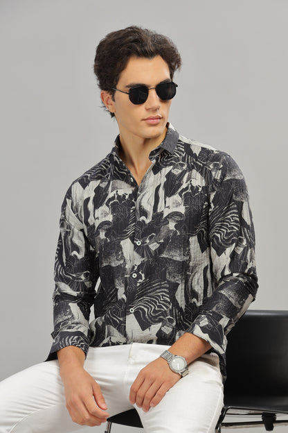 Oldlove Gray Classic Print Shirt