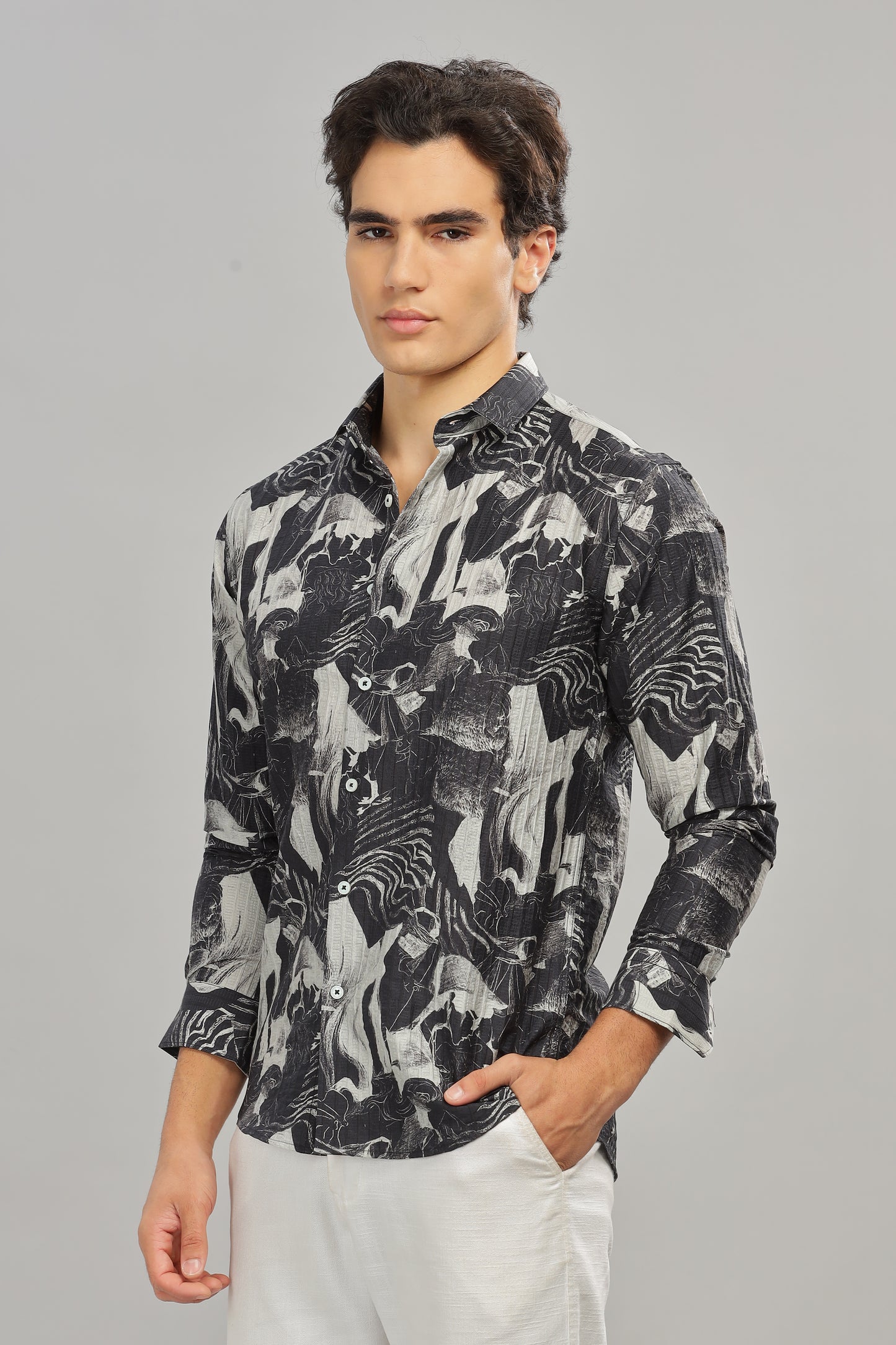 Oldlove Gray Classic Print Shirt
