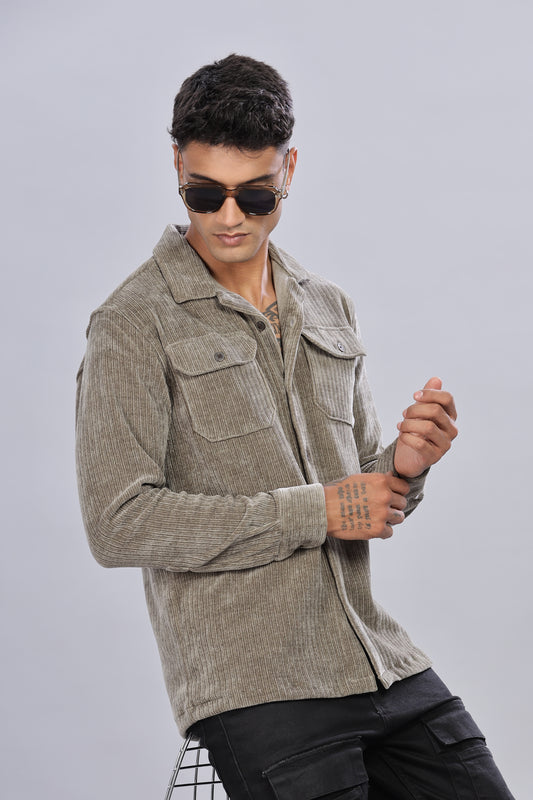 Kaki Green Corduroy Shacket