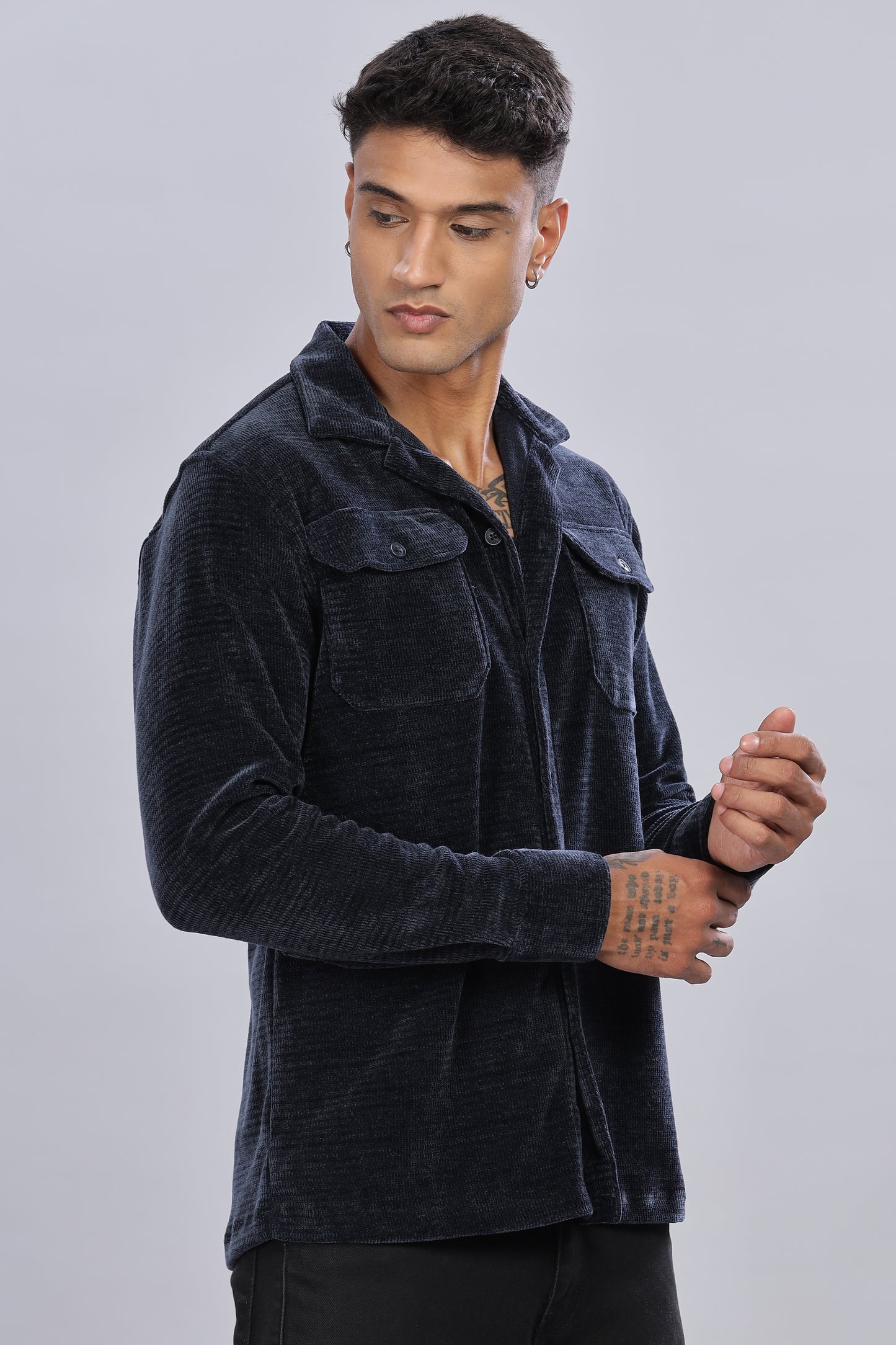 Dark Blue Corduroy Shacket