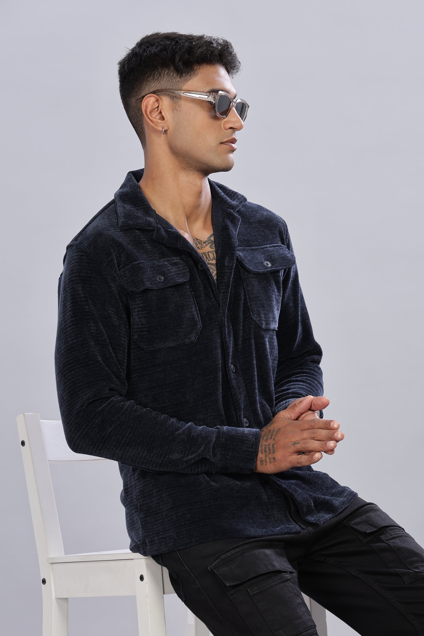 Dark Blue Corduroy Shacket