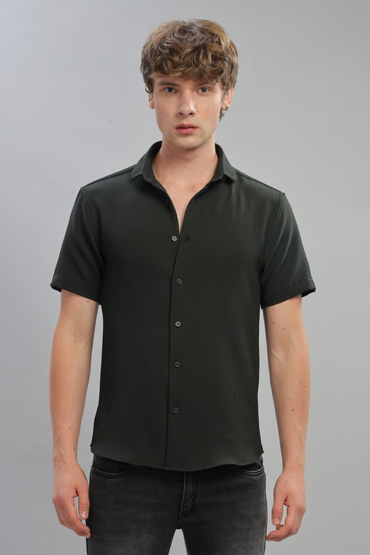 Oldlove Woven Strip Pine green Shirt