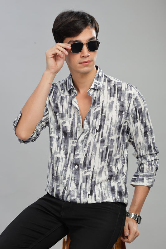 Oldlove Monochrome Motion Print Shirt