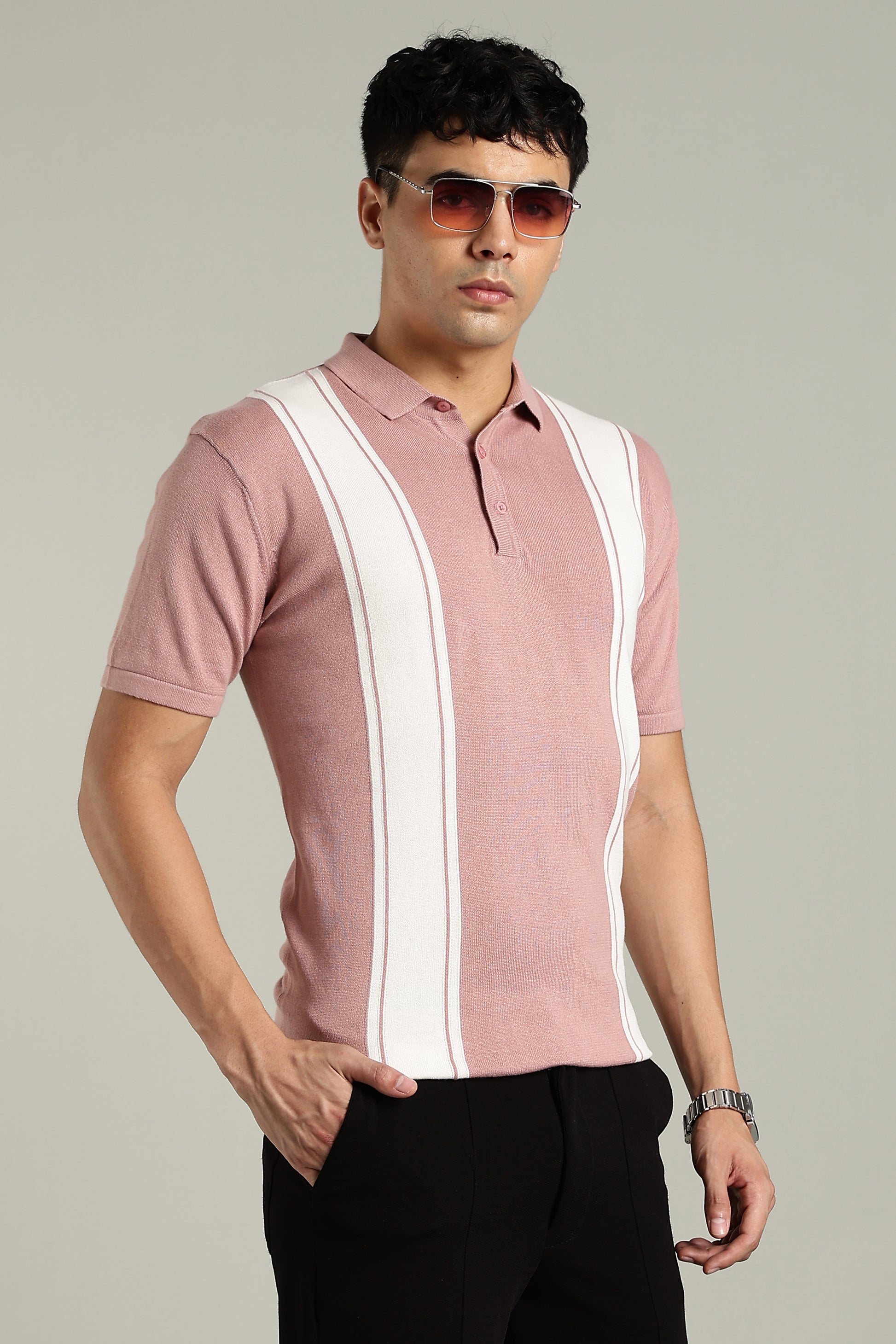 Men's Retro Striped Pink Polo Shirt – OLDLOVE1