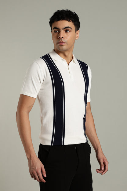 Men's Retro Striped White Polo Shirt