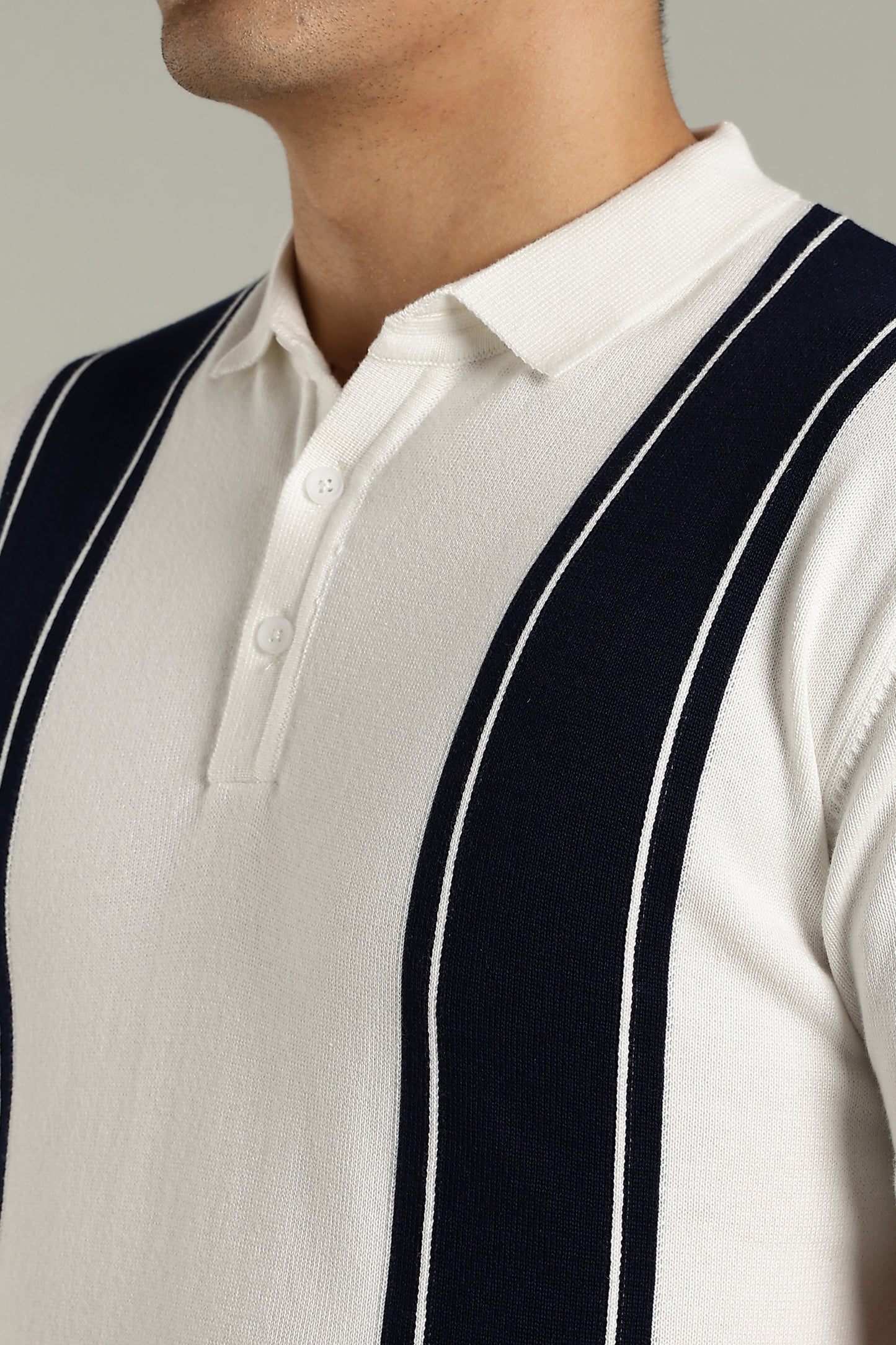 Men's Retro Striped White Polo Shirt