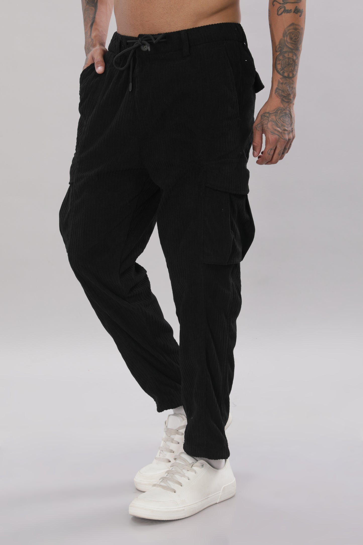 Black Corduroy Cargo Pants