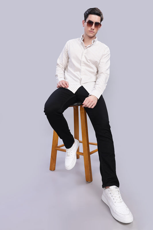 Oldlove Beige Twill Stripe Shirt