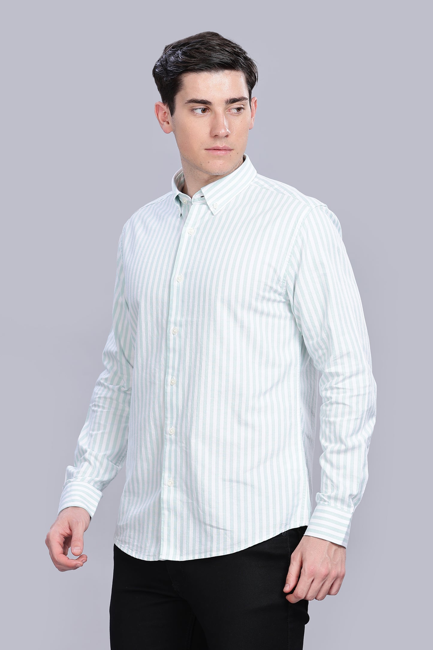 Oldlove Pale Green Twill Stripe Shirt