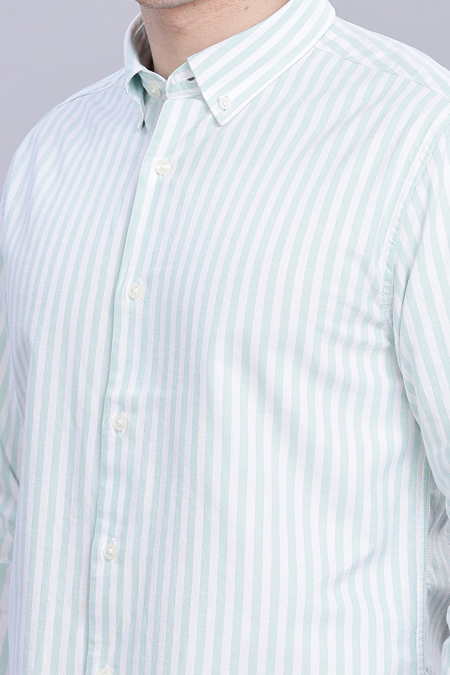 Oldlove Pale Green Twill Stripe Shirt