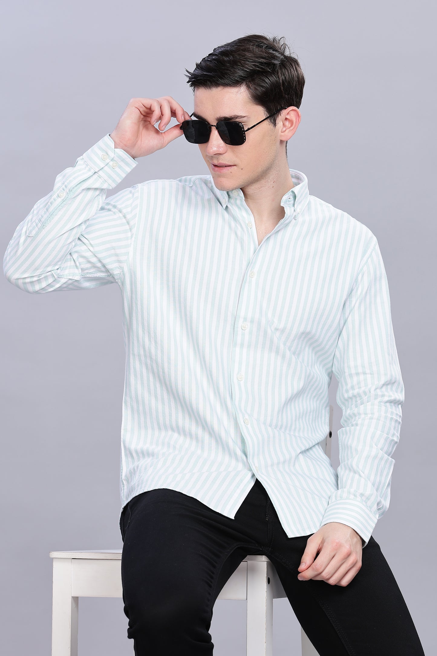 Oldlove Pale Green Twill Stripe Shirt