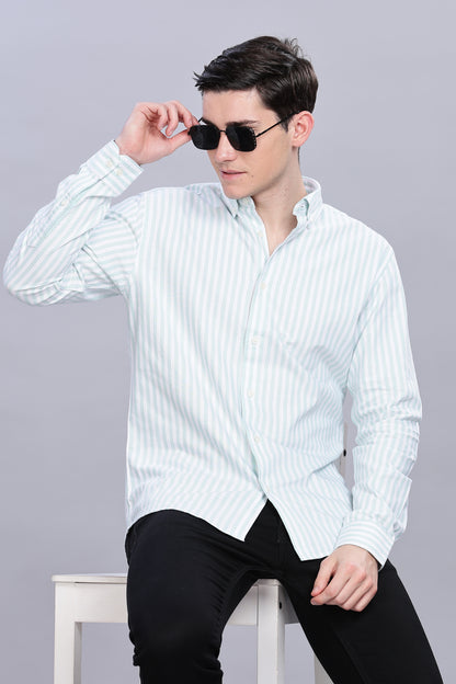 Oldlove Pale Green Twill Stripe Shirt