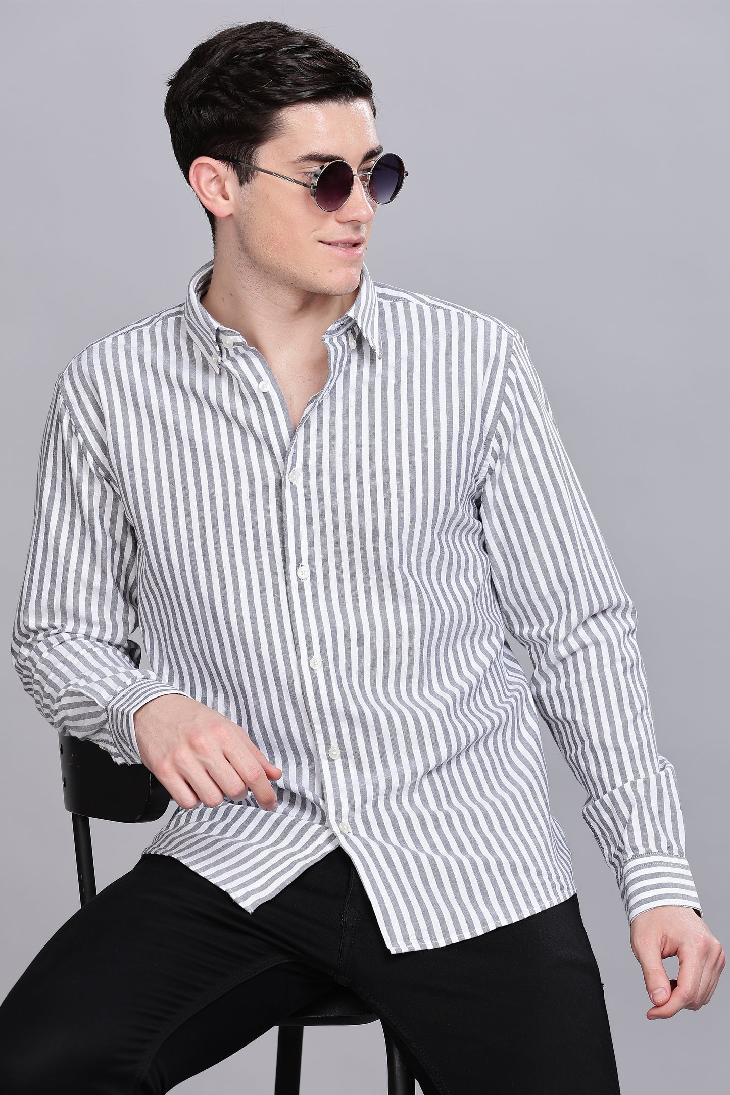 Oldlove Grey Twill Stripe Shirt