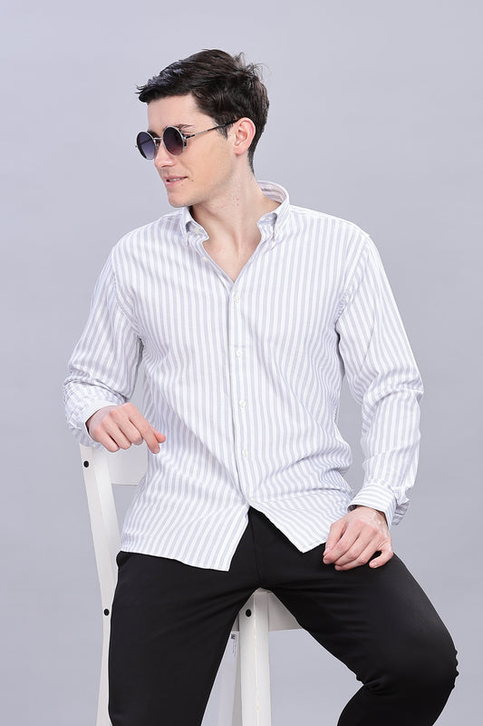 Oldlove Light Grey Twill Stripe Shirt