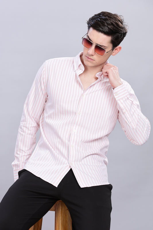 Oldlove Pink Twill  Stripe Shirt