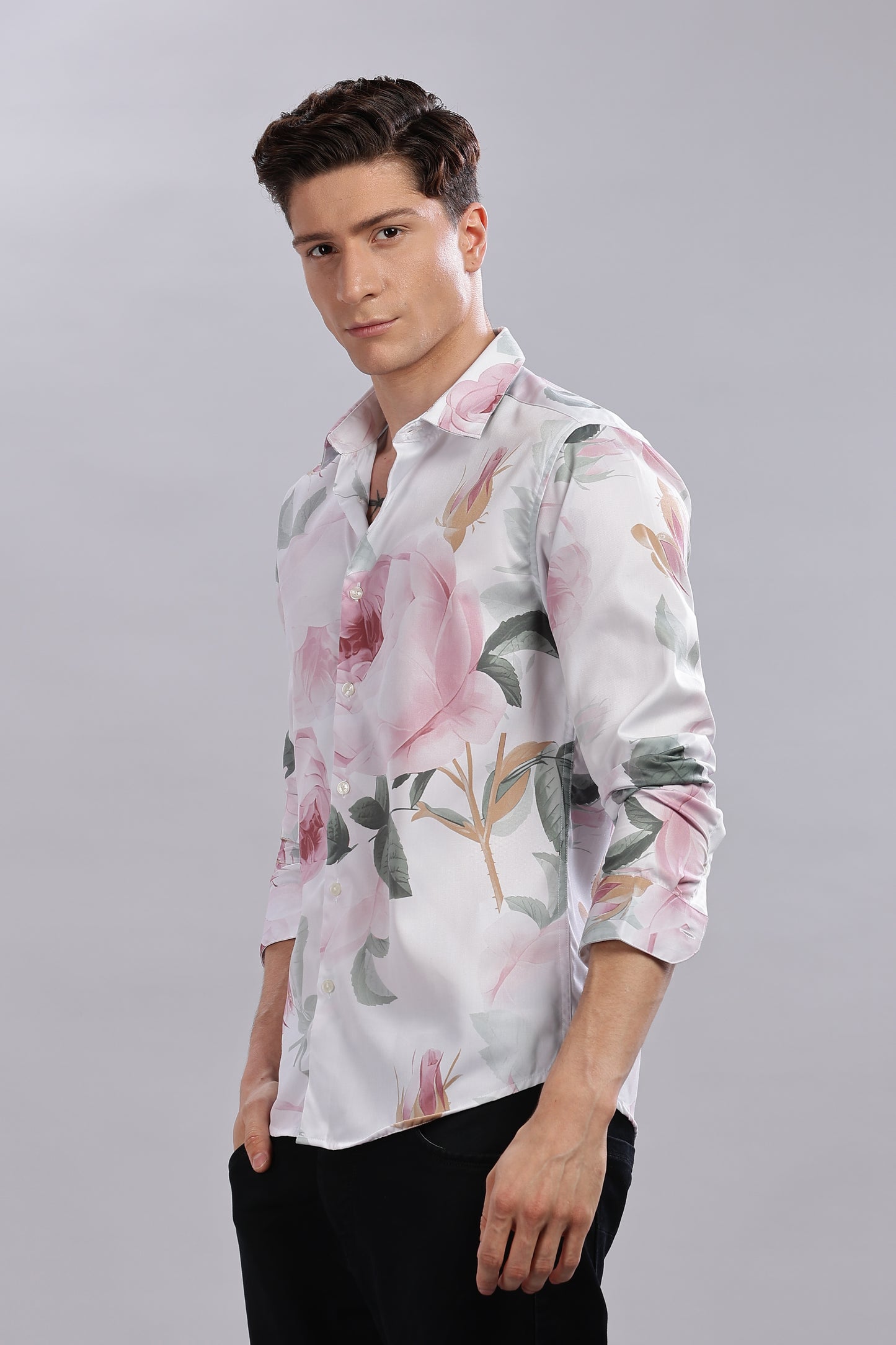 Pink  Floral Satin Shirt