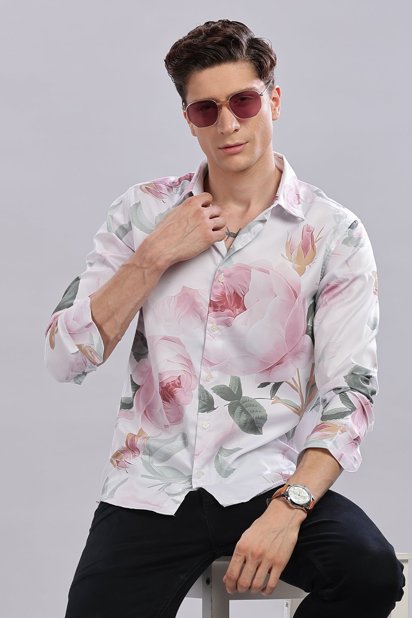 Pink  Floral Satin Shirt
