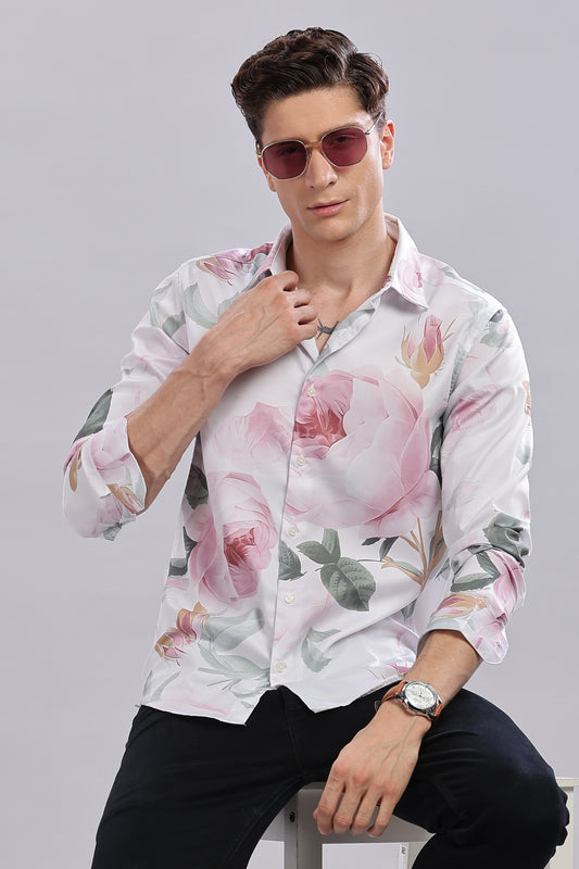 Pink  Floral Satin Shirt
