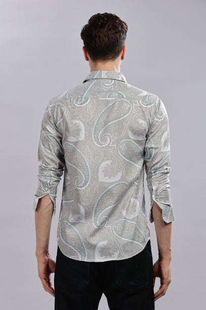 Grey Paisley Print Satin Shirt