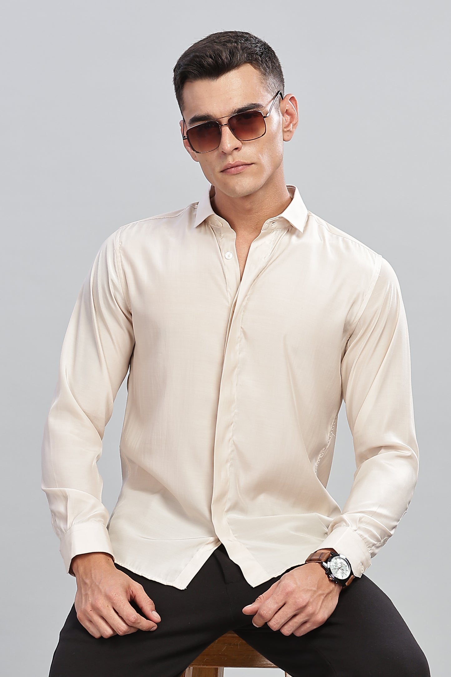 Oldlove Silky Ivory White Shirt