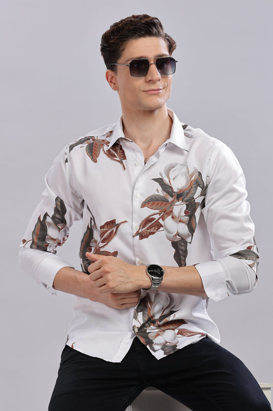 Green Floral Satin Shirts
