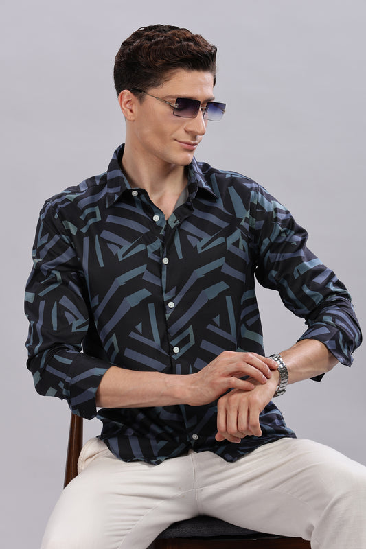 Black Abstract Satin Print Shirt