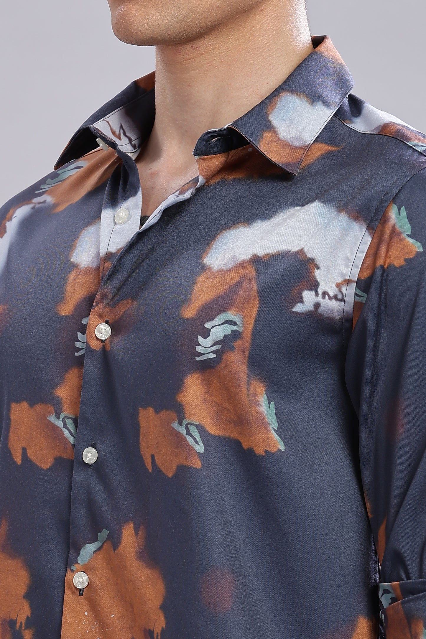Blue Abstract Print Satin Shirt
