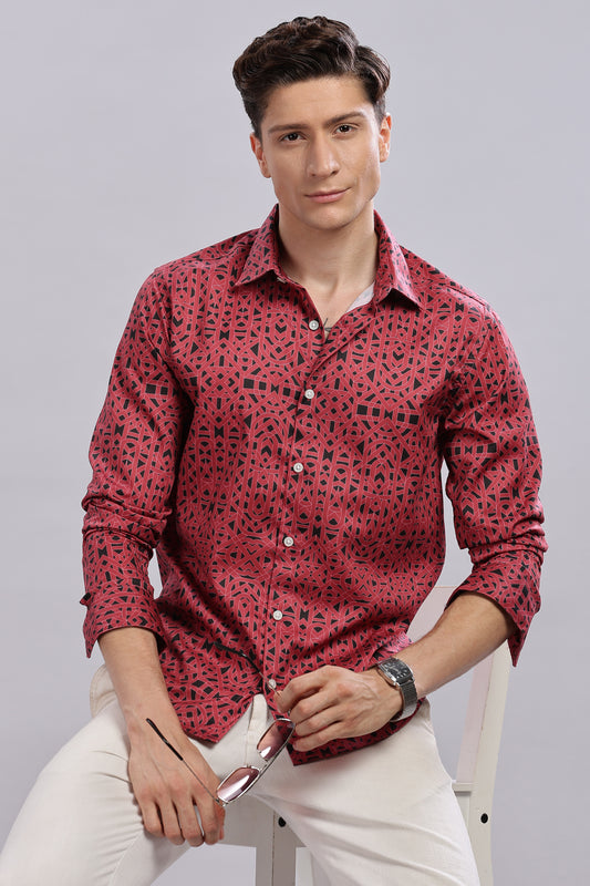 Geometric Print Satin Shirt
