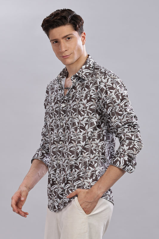 Leaves Printed Satin Shirt