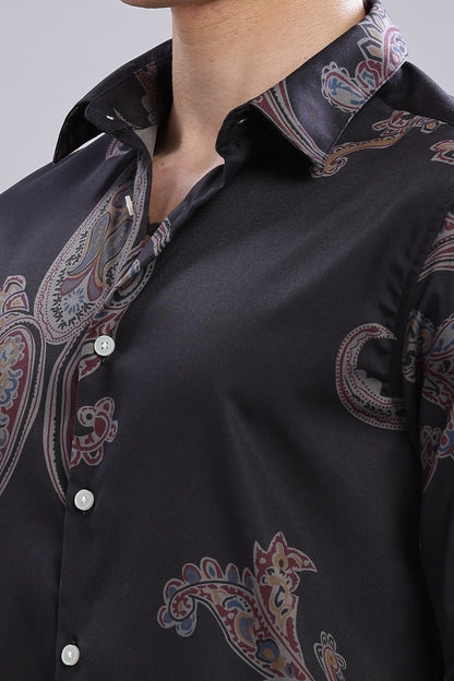 Black Paisley Satin Printed Shirt